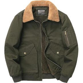 LOUECHY Men's Washed Cotton Military Jacket Sherpa Lined Utility Jacket Thick Warm Winter Jacket