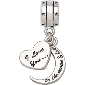 ALOV Sterling Silver I Love You to The Moon and Back Two-Piece Pendant Bead Charm