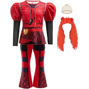 Girls Rise Red Costume with Wig Kids Movie Dress Up Outfits Halloween Birthday Party Role Play Clothes