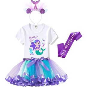 Tutu and Sian Mermaid Outfit Set – Shirt, Rainbow Tutu Dress, Satin Sash, Headband – Birthday Gifts for Girls Costume