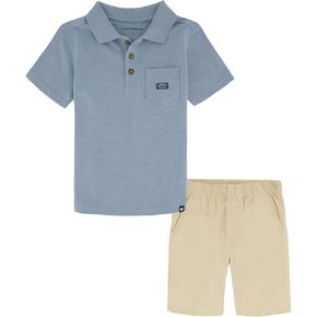 Lucky Brand boys 2 Piece Knit Woven Short Set