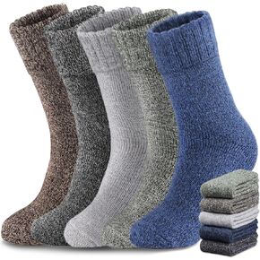 Yeblues 5 Pairs Merino Wool Socks Mens, Thick Warm Winter Socks, Hiking Socks Soft Casual Socks for Men