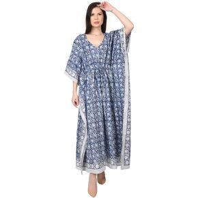 Fabric Venue Girls Hand Block Print Cotton Summer Wear Dress Caftan Dress Beach Wear Green Paisley Print Kaftan