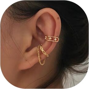 Gold Ear Cuff Earrings for Women Non Piercing 14K Gold Plated/Silver Cuff Clip On Cartilage Hoop Shining Cubic Zirconia Twisted Chain Ear Clip On Earring for Women Chunky Ear Cuffs Earrings