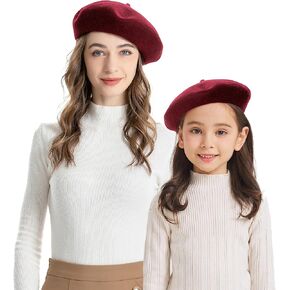 ZLYC Mommy and Me Matching Beret Hats Wool French Beret Cap, Burgundy