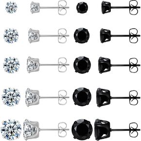 10 Pairs Stud Earrings Set, Hypoallergenic Earrings for Women Studs Set, Stainless Steel Earrings, Cubic Zirconia Earrings Studs for Women in Saudi Arabia