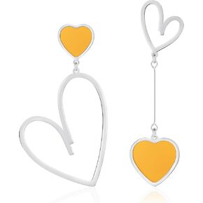 Linawe Titanium Stainless Steel Heart Dangle Earrings for Women Trendy, Gold/Silver/Rose Gold Big Drop Earrings, Hypoallergenic Long Asymmetrical Earrings, Mismatched Love Earrings