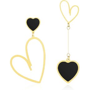 Linawe Titanium Stainless Steel Heart Dangle Earrings for Women Trendy, Gold/Silver/Rose Gold Big Drop Earrings, Hypoallergenic Long Asymmetrical Earrings, Mismatched Love Earrings