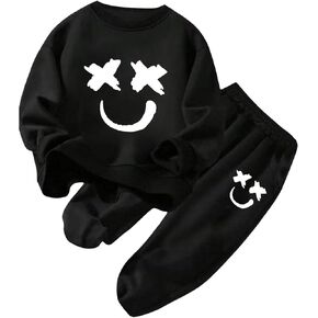 WDIRARA Boy's 2 Piece Outfits Cartoon Print Graphic Sweatshirt and Sweatpants Set Tracksuit