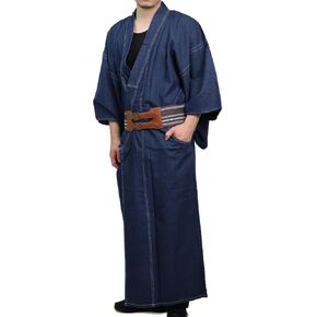 Mens Japanese Plain Denim Kimono for All Seasons