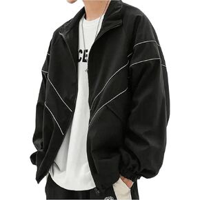 GORGLITTER Men's Hip Hop Jacket Contast Binding Zip Up Long Sleeve Windbreaker Coats