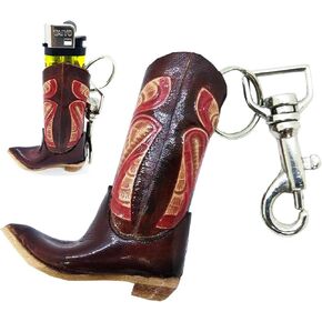 WitnyStore Tiny 3" Brown Cowboy Boot Shoe Keyring - Miniature Hand Made Western Style Leather Keychain Carabiners Wild West Key Organizer Realistic Decorative Collectible Décor Gifts Souvenirs