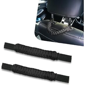 2 PCS Car Seat Headrest Grab Handle, 11.65" x 1.37" Paracord Braided Durable Rear Passenger Safety Grabber, Body Balance Assist Accessory, Universal for Cars Off-Road Vehicle (Black)