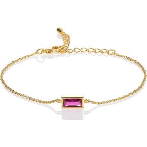 namana Dainty Gold Bracelet for Women with a Single Coloured Stone, Gold Bracelets for Women with Baguette Cut Stones, Gold Plated Cute Bracelets for Women