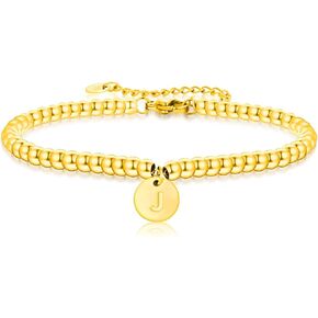 Valentines Day gift Initial Letter Gold Bracelet for women Dainty 18K Gold- Plated Initial Letter A-Z Charm Disc Bracelet for Women Gold Beaded Bracelet for women Gifts trendy Jewelry