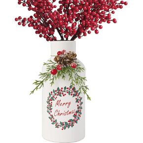 Christmas Decor White Ceramic Vase,Christmas Table Centerpieces Farmhouse Flower Vase, Christmas Vases for Christmas Centerpieces for Tables（8inch）