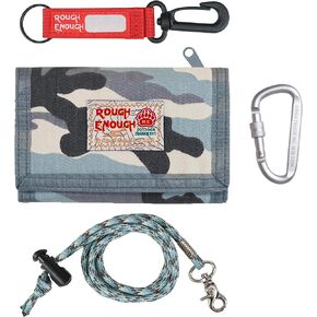 Rough Enough Kids Wallet for Boys Girls with Neck Lanyard Teen Wallet Canvas Blue Camo