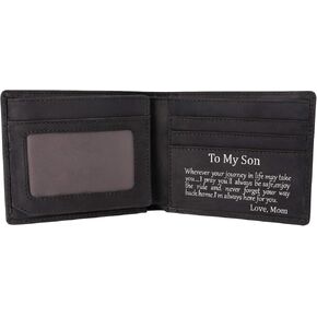 Kenon Personalized Leather Wallet For Son From Mom, Engraved RFID Blocking Bifold Stylish Wallet For Son Birthday Valentines Father's Day Christmas Gifts
