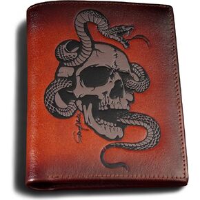Skull Wallets For Men,Cool Mens Wallet Leather,Vertical Bifold RFID Blocking Wallets,Gifts for Him Husband and Boyfriend Gift (Coffee)