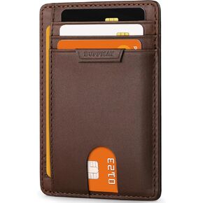 Buffway Slim Wallet for Men Women Minimalist Small Leather Front Pocket Wallets with RFID Blocking and Gifts Box - Bassa Black