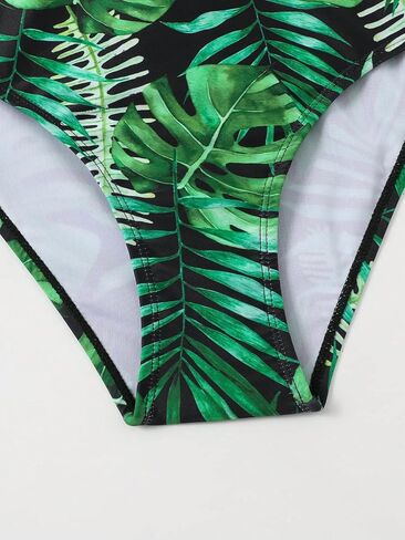 SHENHE Girl's 3 Piece Tropical Print High Waist Bikini Swimsuit with Cover Up Pants in Saudi Arabia