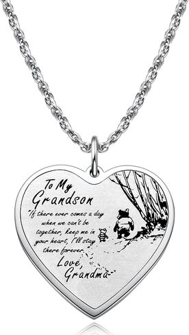 Ralukiia To My Grandson Necklace Keychain from Grandma Grandpa, Pooh Bear Piglet Jewelry Gifts for Grandson, Inspirational Heart Pendant Gift for Boys from Grandparents in Saudi Arabia