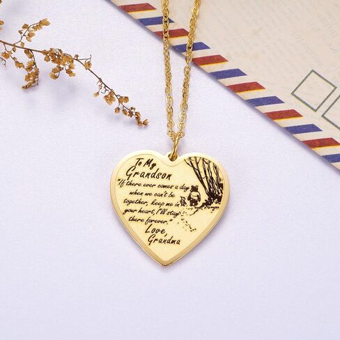 Ralukiia To My Grandson Necklace Keychain from Grandma Grandpa, Pooh Bear Piglet Jewelry Gifts for Grandson, Inspirational Heart Pendant Gift for Boys from Grandparents in Saudi Arabia