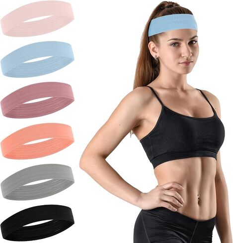 6Pcs Sport Headbands for Women 1.6inch Stretchy Running Headbands，Workout Headbands for Women Non Slip Soft Cotton Sweat Bands Headbands for Daily Workout Running Sports in Saudi Arabia