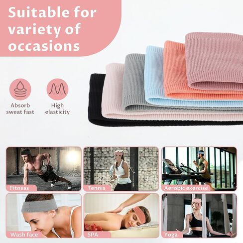 6Pcs Sport Headbands for Women 1.6inch Stretchy Running Headbands，Workout Headbands for Women Non Slip Soft Cotton Sweat Bands Headbands for Daily Workout Running Sports in Saudi Arabia