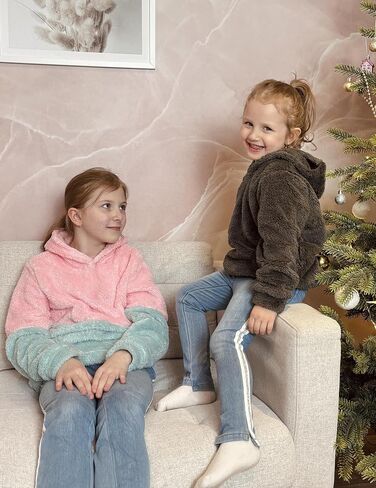 Arshiner Girls Fuzzy Fleece Hoodies Casual Sweatshirt Sherpa Pullover with Kangaroo Pockets 4-15 Years in Saudi Arabia