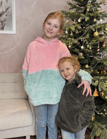 Arshiner Girls Fuzzy Fleece Hoodies Casual Sweatshirt Sherpa Pullover with Kangaroo Pockets 4-15 Years in Saudi Arabia