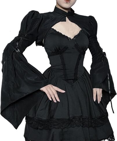 Gothic Bolero Shrug Tops Women Goth Bell Long Sleeve Crop Top in Saudi Arabia