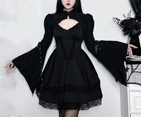 Gothic Bolero Shrug Tops Women Goth Bell Long Sleeve Crop Top in Saudi Arabia