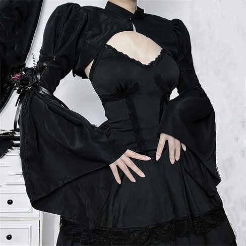 Gothic Bolero Shrug Tops Women Goth Bell Long Sleeve Crop Top in Saudi Arabia