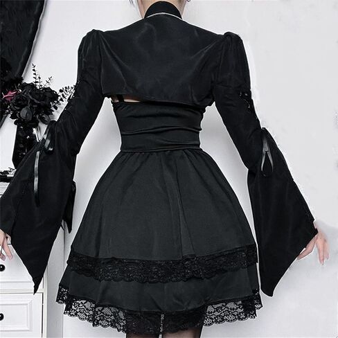 Gothic Bolero Shrug Tops Women Goth Bell Long Sleeve Crop Top in Saudi Arabia