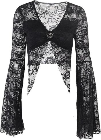 Gothic Bolero Shrug Tops Women Goth Bell Long Sleeve Crop Top in Saudi Arabia