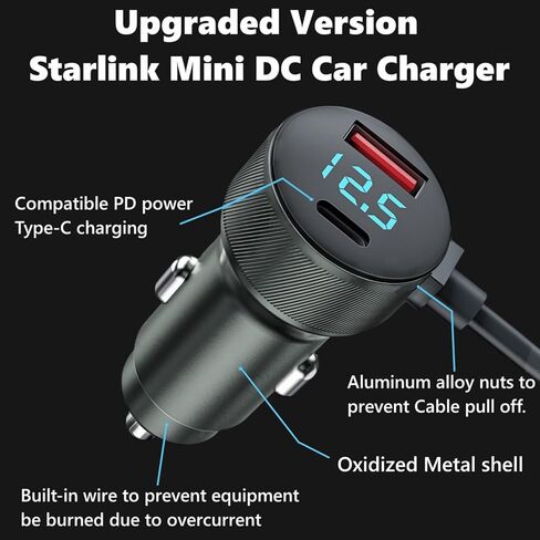 for Starlink Mini Power Cable, 12V-48V Cigarrete Lighter Adapter with Digital Display DC Car Charger Power Cable Waterproof for Starlink Mini 3M/10Ft, Gray in Saudi Arabia