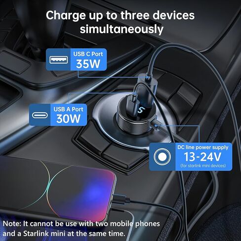 for Starlink Mini Power Cable, 12V-48V Cigarrete Lighter Adapter with Digital Display DC Car Charger Power Cable Waterproof for Starlink Mini 3M/10Ft, Gray in Saudi Arabia