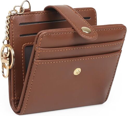 Didida Small Wallets Woman Leather Credit Card Holder with ID Window Keychain Wallet Card Wallets for Women with Zipper, Brown in Saudi Arabia