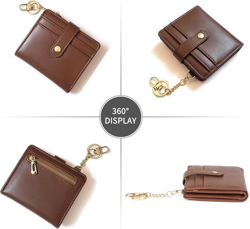 Didida Small Wallets Woman Leather Credit Card Holder with ID Window Keychain Wallet Card Wallets for Women with Zipper, Brown in Saudi Arabia