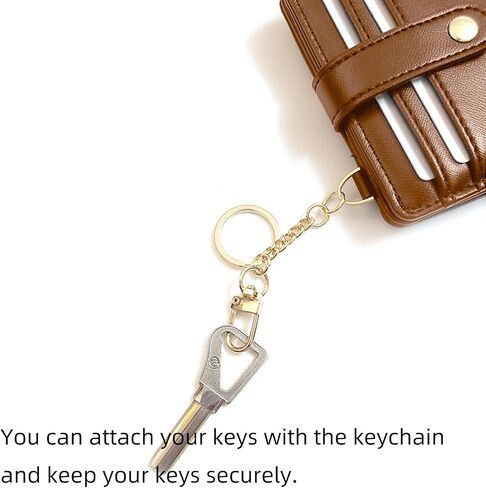 Didida Small Wallets Woman Leather Credit Card Holder with ID Window Keychain Wallet Card Wallets for Women with Zipper, Brown in Saudi Arabia