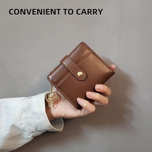 Didida Small Wallets Woman Leather Credit Card Holder with ID Window Keychain Wallet Card Wallets for Women with Zipper, Brown in Saudi Arabia