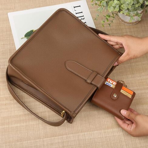Didida Small Wallets Woman Leather Credit Card Holder with ID Window Keychain Wallet Card Wallets for Women with Zipper, Brown in Saudi Arabia