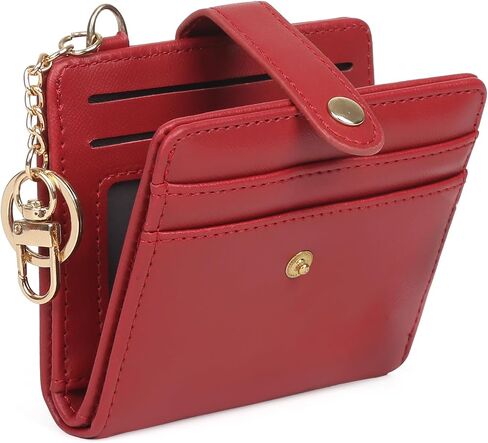 Didida Small Wallets Woman Leather Credit Card Holder with ID Window Keychain Wallet Card Wallets for Women with Zipper, Brown in Saudi Arabia