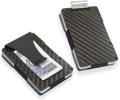 Minimalist RFID Carbon Fiber Wallets, Carbon Fiber Card Holder with Pull Up Tab, Carbon Fiber Wallet with Money Clip | RFID Blocking | Slim, Compact, Minimalist Cash and Credit Card Holder for Men | in Saudi Arabia