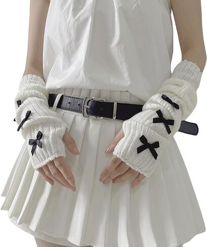 BOLLEY JOSS Long Sleeve Fingerless Gloves Cute Knit Arm Warmers with Thumb Holes for Girls Women in Kuwait