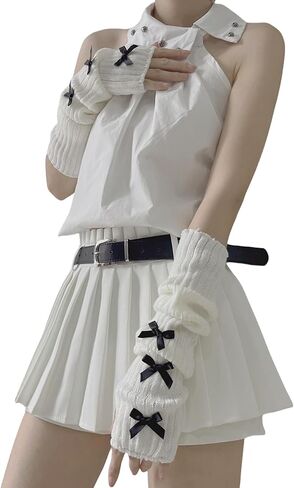 BOLLEY JOSS Long Sleeve Fingerless Gloves Cute Knit Arm Warmers with Thumb Holes for Girls Women in Kuwait