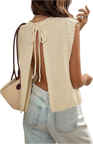 GORGLITTER Women's Y2k Cropped Open Back Tie Sweater Vest Backless Sleeveless Vest Tops in Saudi Arabia