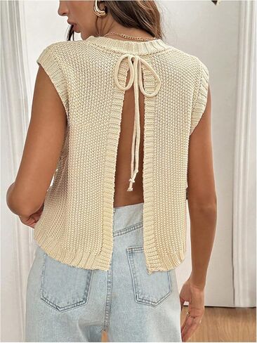GORGLITTER Women's Y2k Cropped Open Back Tie Sweater Vest Backless Sleeveless Vest Tops in Saudi Arabia