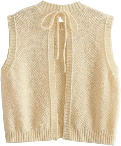 GORGLITTER Women's Y2k Cropped Open Back Tie Sweater Vest Backless Sleeveless Vest Tops in Saudi Arabia